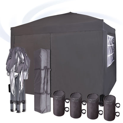 Pop-up Gazebo 3m x 3m with Sides & 4 Weight Bags & Silver Protective Layer Waterproof Marquee Canopy