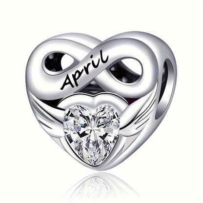 S925 Sterling Silver 12 Months Birthday Birthstone Angel Wing Heart Charm Pendant Fit Women European Moment Bracelet & Necklace Luxury Gift DIY Jewelry Making