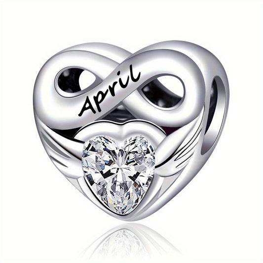 S925 Sterling Silver 12 Months Birthday Birthstone Angel Wing Heart Charm Pendant Fit Women European Moment Bracelet & Necklace Luxury Gift DIY Jewelry Making