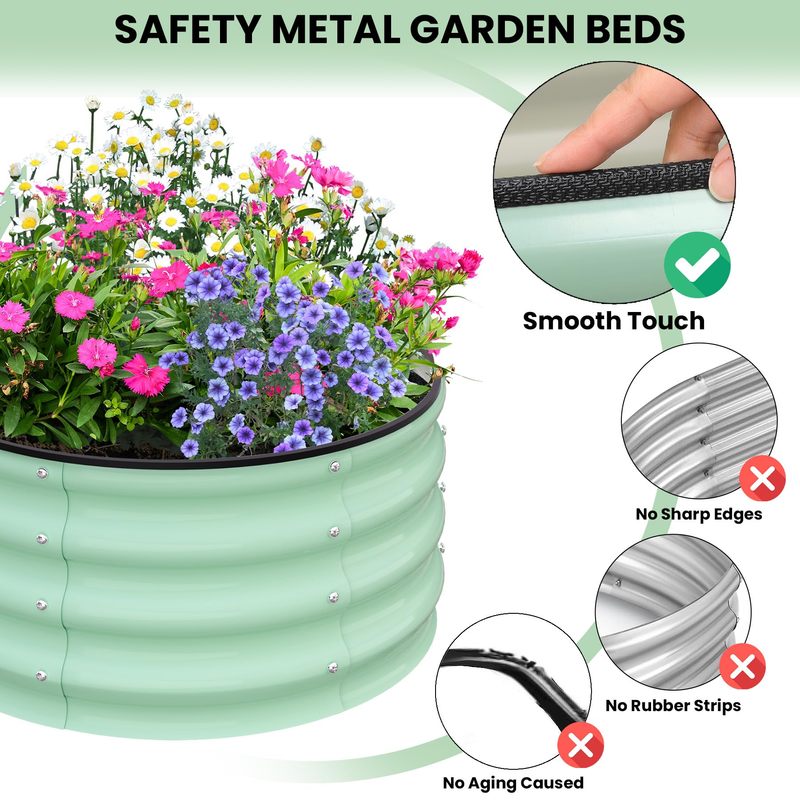 Galvanized Raised Garden Bed, Round Metal Planter Box with Open-Bottom Design, Heavy-Duty Steel Outdoor Flower Bed for Vegetables, Herbs, and Succulents, Easy Installation
