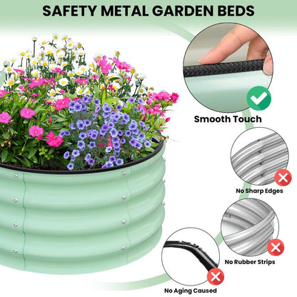 Galvanized Raised Garden Bed, Round Metal Planter Box with Open-Bottom Design, Heavy-Duty Steel Outdoor Flower Bed for Vegetables, Herbs, and Succulents, Easy Installation