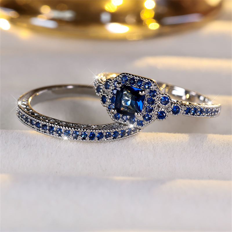 Set of 2, Elegant Blue Synthetic Zirconia White K Plated Stackable Rings, Ideal for Luxury Events, Parties, Festivals, And Everyday Use, Perfect for Any Season