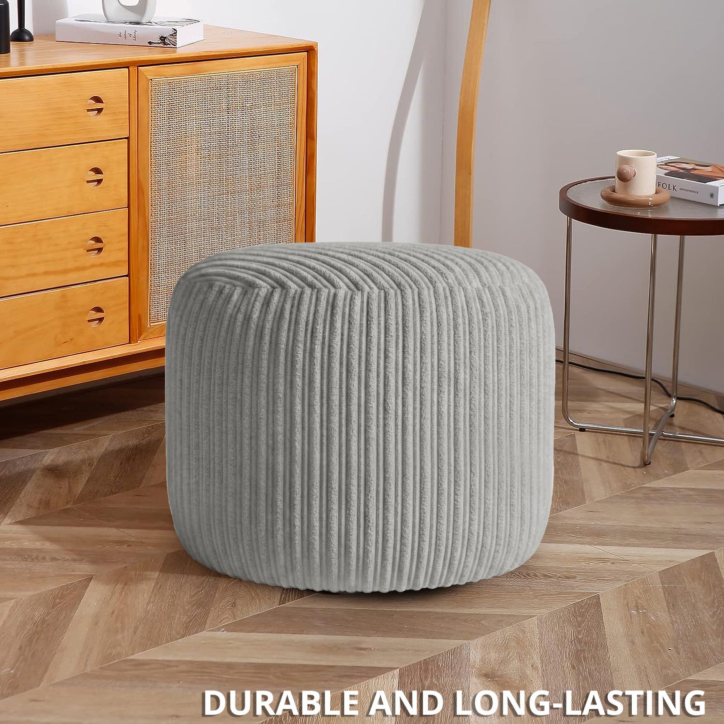 Jumbo Cord Footstool Pouffe, Round Shape Corduroy Bean Bag Ottoman Footrest for Lounge & Bedroom, Durable & Stylish Ergonomic Design