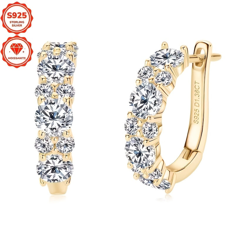 925 Sterling Silvery Earrings, Set with Sparkling Moissanite Stones, Perfect for Banquets, Holidays, Birthdays, And Christmas Gifts, Presented In An Exquisite Gift Box.