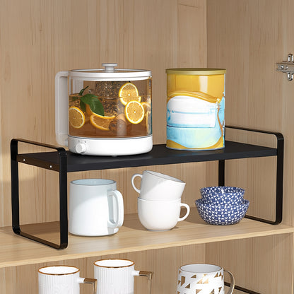 Multi-Tier Storage Rack, Mug Shelves for Desks, Black/White/Natural Wooden and Metal Countertop Organizer Shelf, Display Rack, Perfect for Dormitories Home Office Kitchen Bathroom