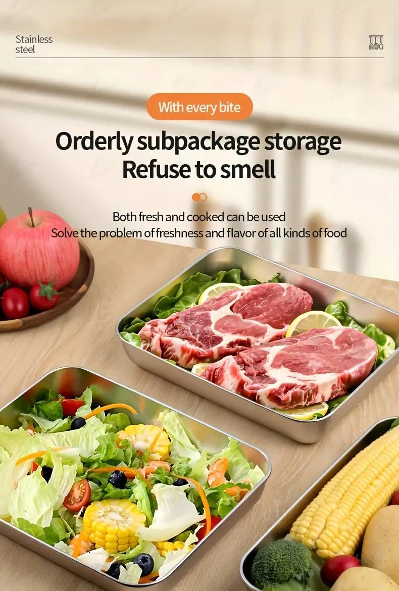 3/5/6 pcs Stainless Steel Food Storage Containers, Stackable with Sealed Lids, Flip Top, Square Shape, for Salad, Fruit, Food Storage, Kitchen Organization, Refrigerator Freshness, Freezer Safe, Multi-purpose Meal Prep