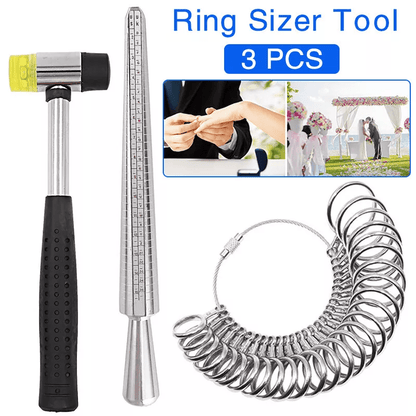 Ring Size Measuring Tools, Including Ring Mandregs, Ring Gauge Finger Size Measuring Devices and Rubber Jewelry Hammers, Metal Ring Size Measuring Tool Kits, and Ring Size Measuring Rods for Men's and Women's Jewelry Making