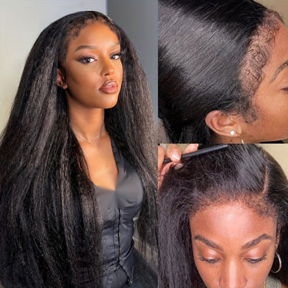 13x4 Lace Front Wig Human Hair – Yaki Straight 4C Kinky Edges, Transparent Lace, Pre-Cut Natural Hairline with Curly Baby Hair, Wigs for Black Women (50.8cm–60.96cm)