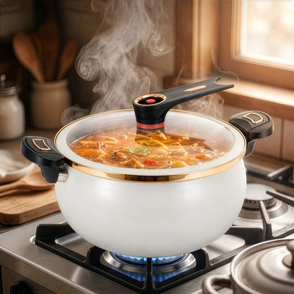 Large Capacity 8L Stew Pot with Lock Lid, Stock Pot for Braising, Soups, Stews, and Bread Baking, Induction Compatible, Oven & Stovetop Safe Kitchen Serving Essential