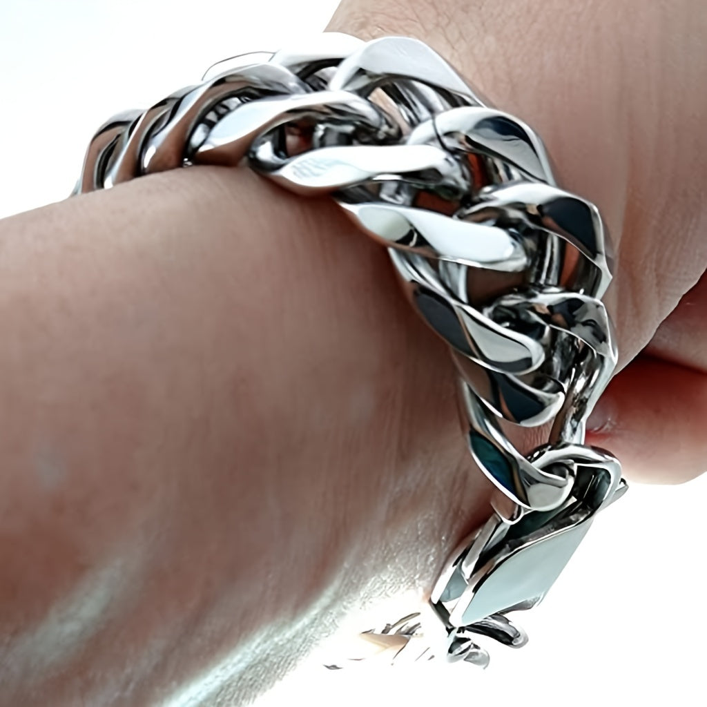 16/19/21Mm Width 316 Stainless Steel Curb Bracelet Hip Hop Party Men'S 316 Stainless Steel Bracelet Heavy Chain
