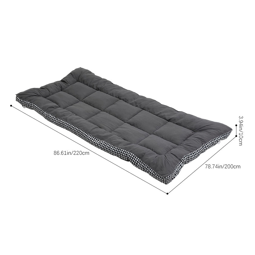 Ultra-soft and Comfortable Brushed Quilted Mattress Topper, Extra-thick Foldable Mattress Topper with Side Plaid Design, Breathable and Durable Bed Mattress Pad Cover, with Strap Design, Medium Hardness, Luxury Bedding for Bedroom, Apartment, Guest Room,