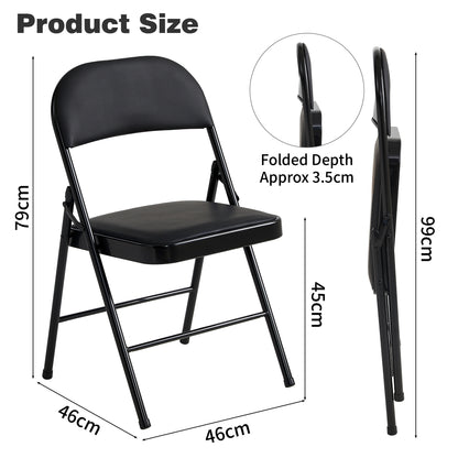 Set of 2 Folding Chairs, Faux Leather Foldable Chairs with Metal Frame and Padded Seat, Easy to Fold and Store for Home, Office, Dining and Reception