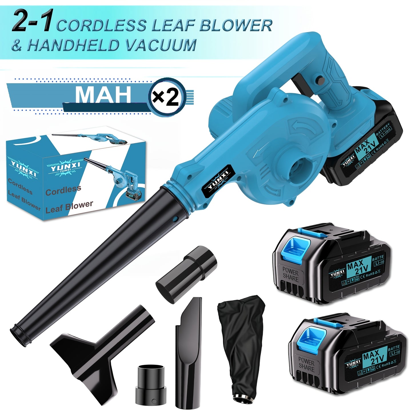 Cordless Leaf Blower 21V Lightweight Wireless Garden Blower for Leaves Snow & Debris - Lithium Battery Options for Yards Lawns Patios Pathways
