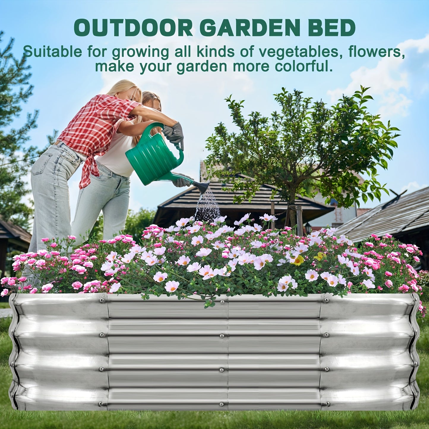 Modern Striped Metal Garden Planter, Oval, Rectangular, Multiple Components, 120Cm X 60Cm X 30Cm, 180 X90 X30Cm, Outdoor Galvanized Steel Raised Bed, Perfect for Growing Fruits, Vegetables, Flowers And Herbs - 1pc
