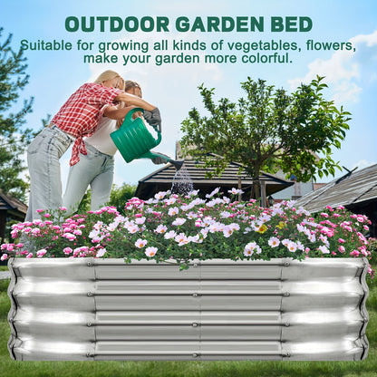 Modern Striped Metal Garden Planter, Oval, Rectangular, Multiple Components, 120Cm X 60Cm X 30Cm, 180 X90 X30Cm, Outdoor Galvanized Steel Raised Bed, Perfect for Growing Fruits, Vegetables, Flowers And Herbs - 1pc