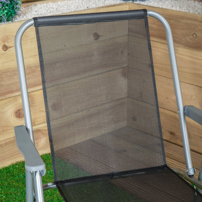 2 x Foldable Garden Chairs Fixed position garden chairs with grey frame and black fabric