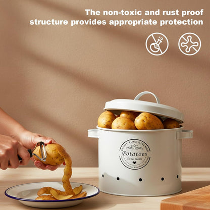 Retro Canister Set of 3 – Potato, Onion, Garlic Storage Containers – Stylish Metal Tins for Kitchen Pantry – Fresh Vegetable Keeper