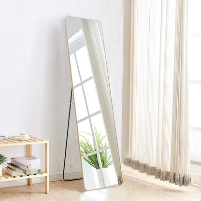 Rectangular Standing Full Body Mirror Hanging or Leaning Against Wall Mirror 147x37 cm Golden Frame for Bedroom Cloakroom