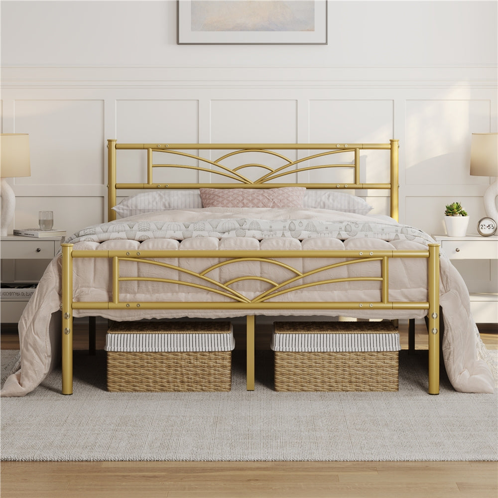 Costoffs Metal-Framed Bed, Metal-Framed Bed Base with Storage, Metal Platform Bed Frame with Headboard and Metal Bed Slats, Easy Assembly Bed, Single/Double/ Size Metal Bed Frame, Bed Foundation