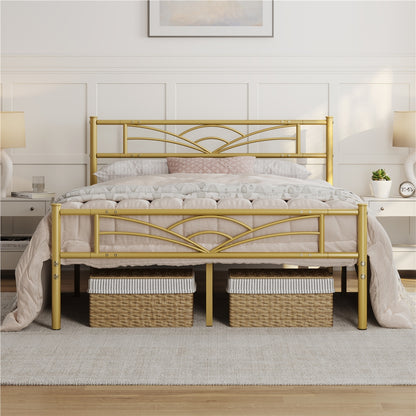 Costoffs Metal-Framed Bed, Metal-Framed Bed Base with Storage, Metal Platform Bed Frame with Headboard and Metal Bed Slats, Easy Assembly Bed, Single/Double/ Size Metal Bed Frame, Bed Foundation