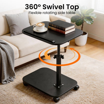 Foldable height adjustable with wheels, side table, 360 ° rotating laptop stand, small-sized home computer desk