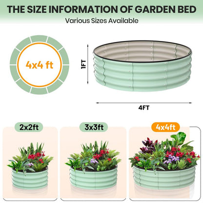 Galvanized Raised Garden Bed, Round Metal Planter Box with Open-Bottom Design, Heavy-Duty Steel Outdoor Flower Bed for Vegetables, Herbs, and Succulents, Easy Installation