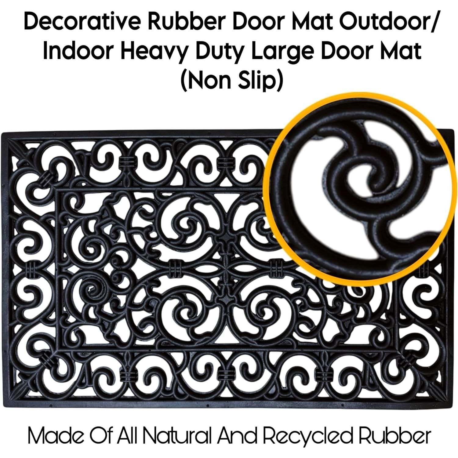 Rubber Door Mat 45x75cm Heavy Duty Wrought Iron Effect – Non-Slip Outdoor Entrance Mat with Drainage for Front Door, Back Door, Patio & Garden | Pack of 1 or 2