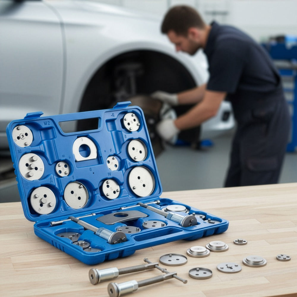 22pcs Brake Caliper Rewind Tool Kit Universal Disc Brake Piston Wind Back Tool Set for Cars Trucks & SUVs Heavy-Duty Caliper Compression Tool for Front & Rear Brake Pad Replacement