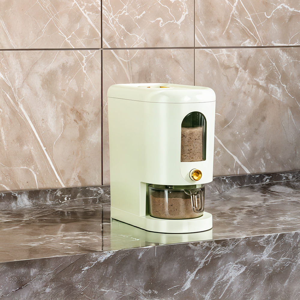 5-10KG Rice Dispenser Type Rice Holder Dispenser Rice Holder Bucket with Measuring Cup for Flour, Beans, Rice, Cereal, Pet Food, Large Countertop Grain Storage Container, Green