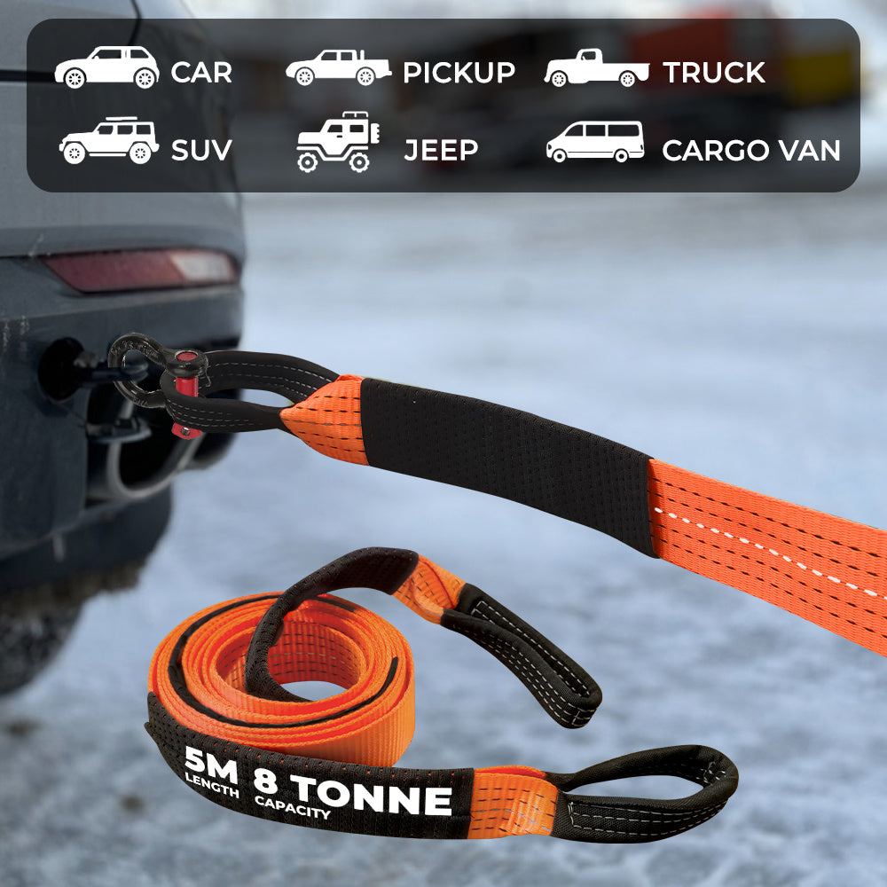 Heavy Duty Tow & Recovery Rope Set for Off-Road & SUVs, Off-Road Recovery Rope Kit, High Strength with 2* Hooks & Storage Bag, Gloves - Essential for for SUV, Truck, Car, Camping, Overlanding & Emergency Vehicle Rescue. Best Value Emergency Towing Solutio