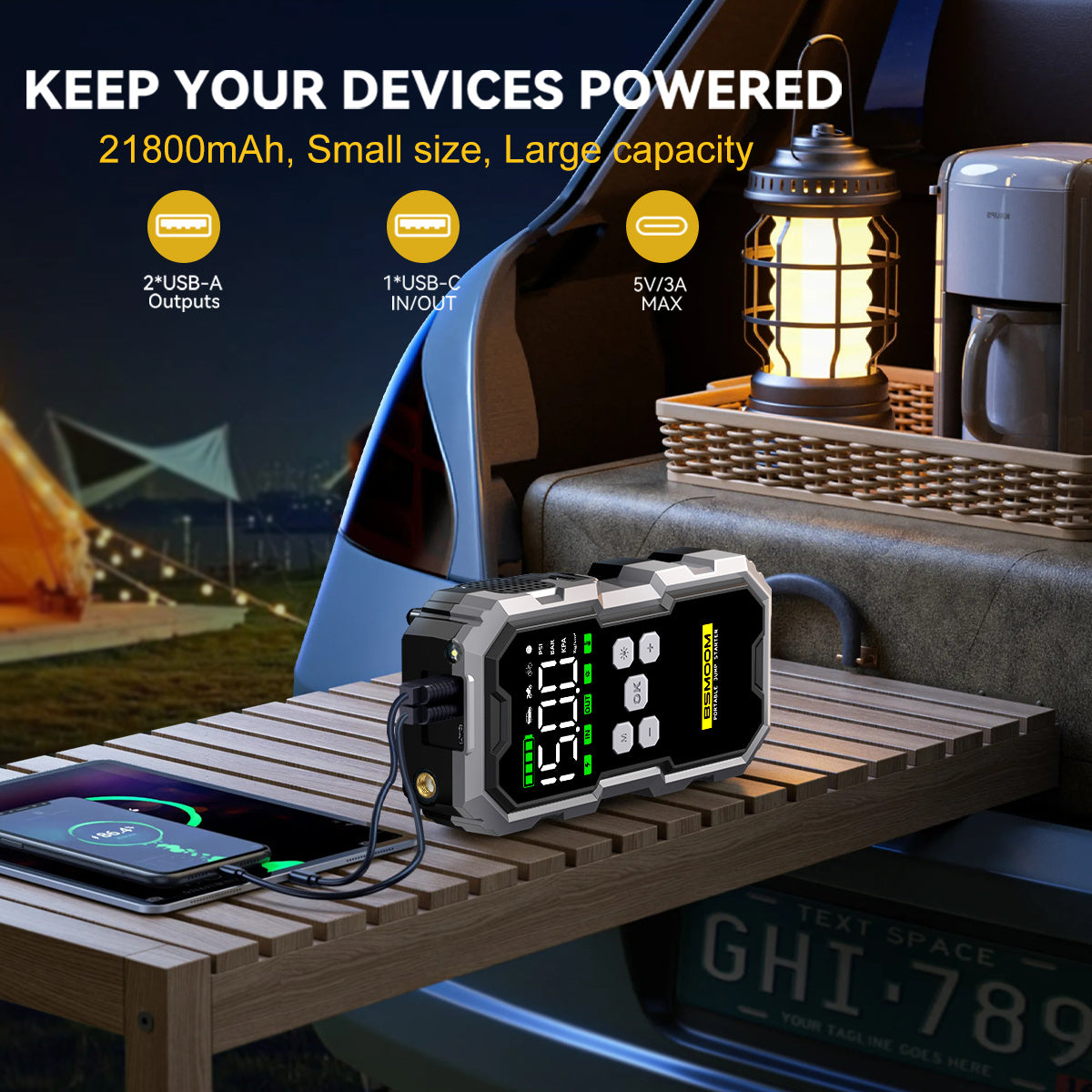 12V Car Jump Starter 9000A Peak Auto Battery Booster Pack Power Bank 21800mAh/26800mAh, Jump Box With LED Light LCD Screen (Up To All Gas Or 10, 0L Diesel Engine)