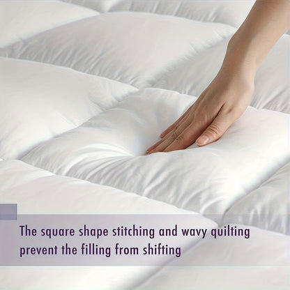 1pc 10cm Deep Mattress Topper, 4Inch Microfiber Overfill, Plush Soft Surface, Four-Corner Elastic Straps for Secure Fit, Anti-Shift & Even Weight Distribution, Fits Single/Double/King/Super King UK Beds