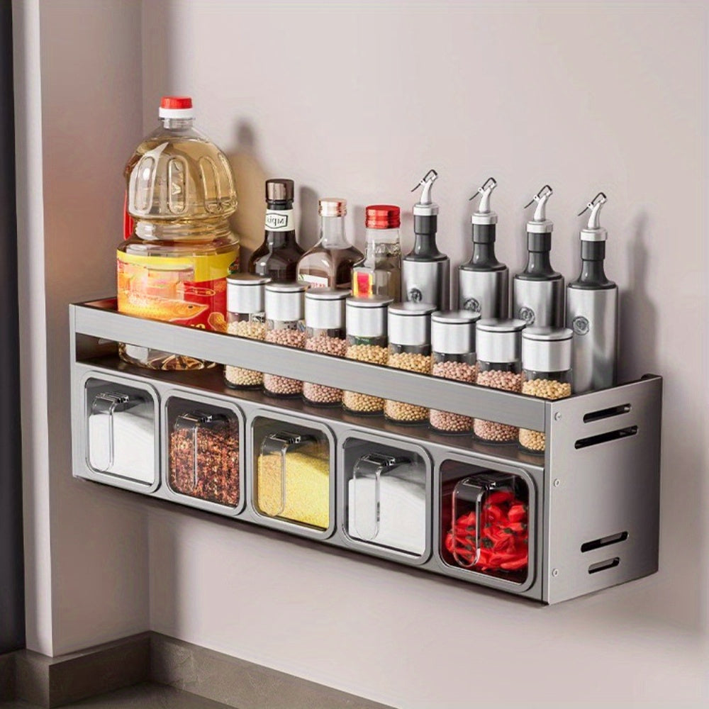 Five Grids Kitchen Spice Rack Organizer for The Wall, Pull-Out Shelf, Multifunctional Seasoning Container Set, Kitchen Storage.