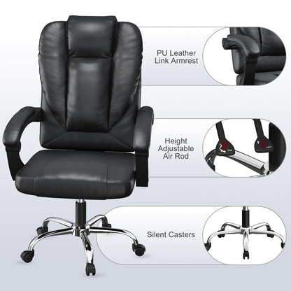 GartistGo Executive Ergonomic Office Desk Chair, PU Leather Inflatable Backrest Computer Recliner, Heavy Duty Office Chairs with Tilt Function, High Back Swivel Chair-Black Chairs