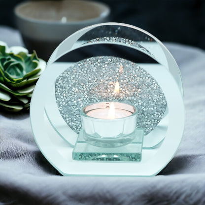 SERENA'S ® Elegant Crushed Diamond Crystal Tealight Candle Holder with Clear Silver Mirror Glass – Decorative Glass Walls for Home Decor and Special Occasions