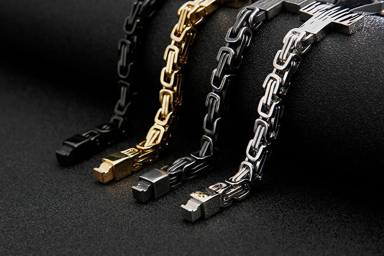 304 304 304 304 Stainless Steel Men'S Cross Curved Plate Personalized Retro Bracelet Men'S Imperial Paper Clip Chain Jewelry