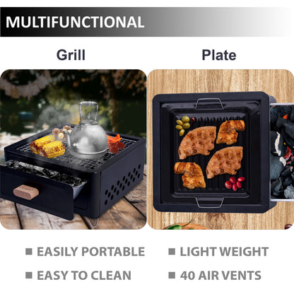 Portable BBQ Grill, Folding Tabletop Charcoal Barbecue Grill, Foldable Stainless Steel BBQ Grill for Camping, Garden, Travel, Picnic, Outdoor