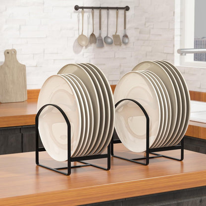 4 Pack Kitchen Plate Holder Organiser, Metal Dish Storage Rack for Cabinet, Cupboard & Countertop, Space Saver Upright Dish Drying Stand – 2 Large & 2 Small, Black
