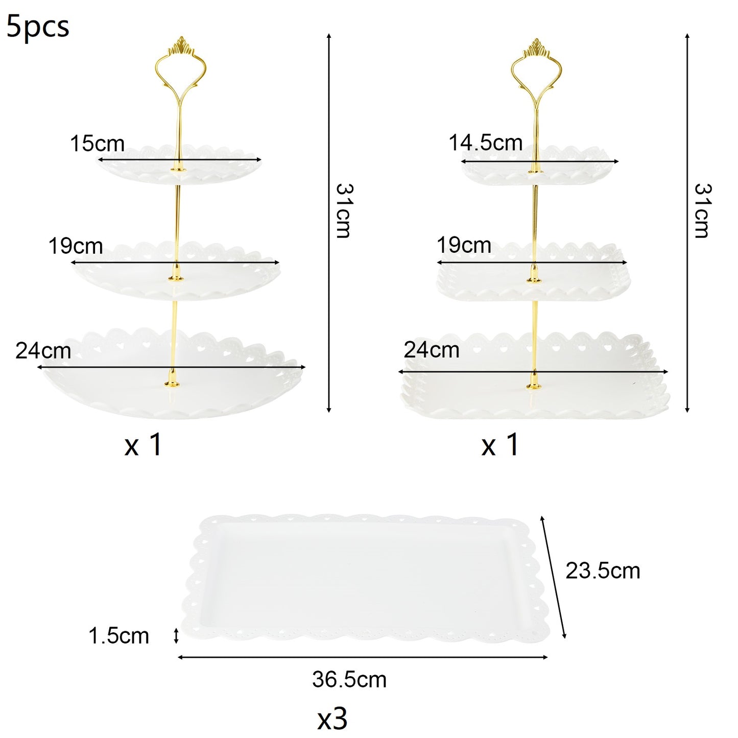 10/5pcs Cupcake Stand with Two-Tier Cake Stands Three-Tier Cake Stands Appetizer Trays for Wedding Baby Shower Tea Party