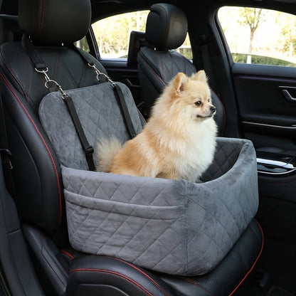 Dog And Cat Booster Car Seat with 3-Strap Safety System | Plush Memory Foam Bed And Removable Washable Cover | Non-Slip Base for Car Travel, Road Trips, And Outdoor Adventures