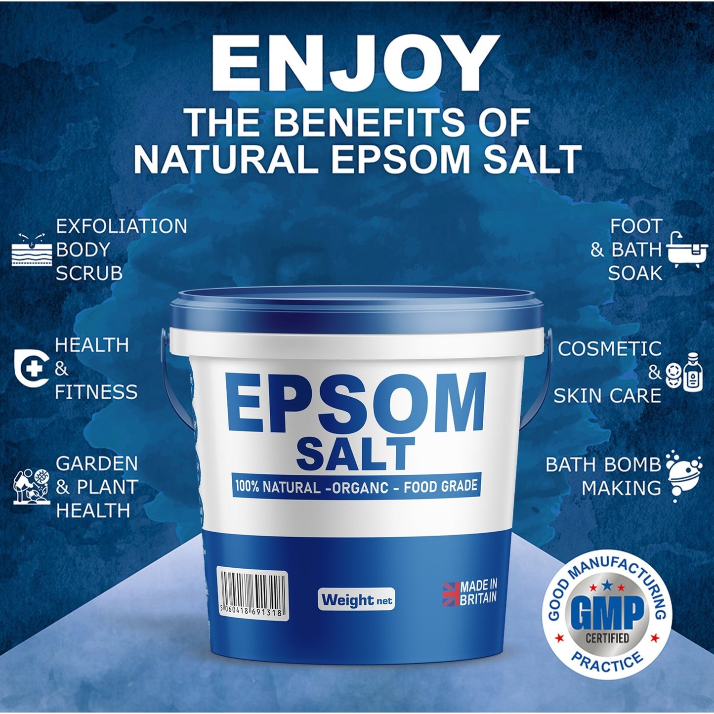 Unscented Epsom Bath Salts - Natural Magnesium Sulphate | Infused Bath & Foot Soak | Relaxing Mineral Salts