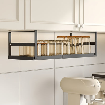 1pc of Adjustable Metal Shelf Organizer for Cabinets, an Expandable Storage Rack for Spices And Seasonings, Designed to Hang Under Cabinets with a Layered Partition, in Black