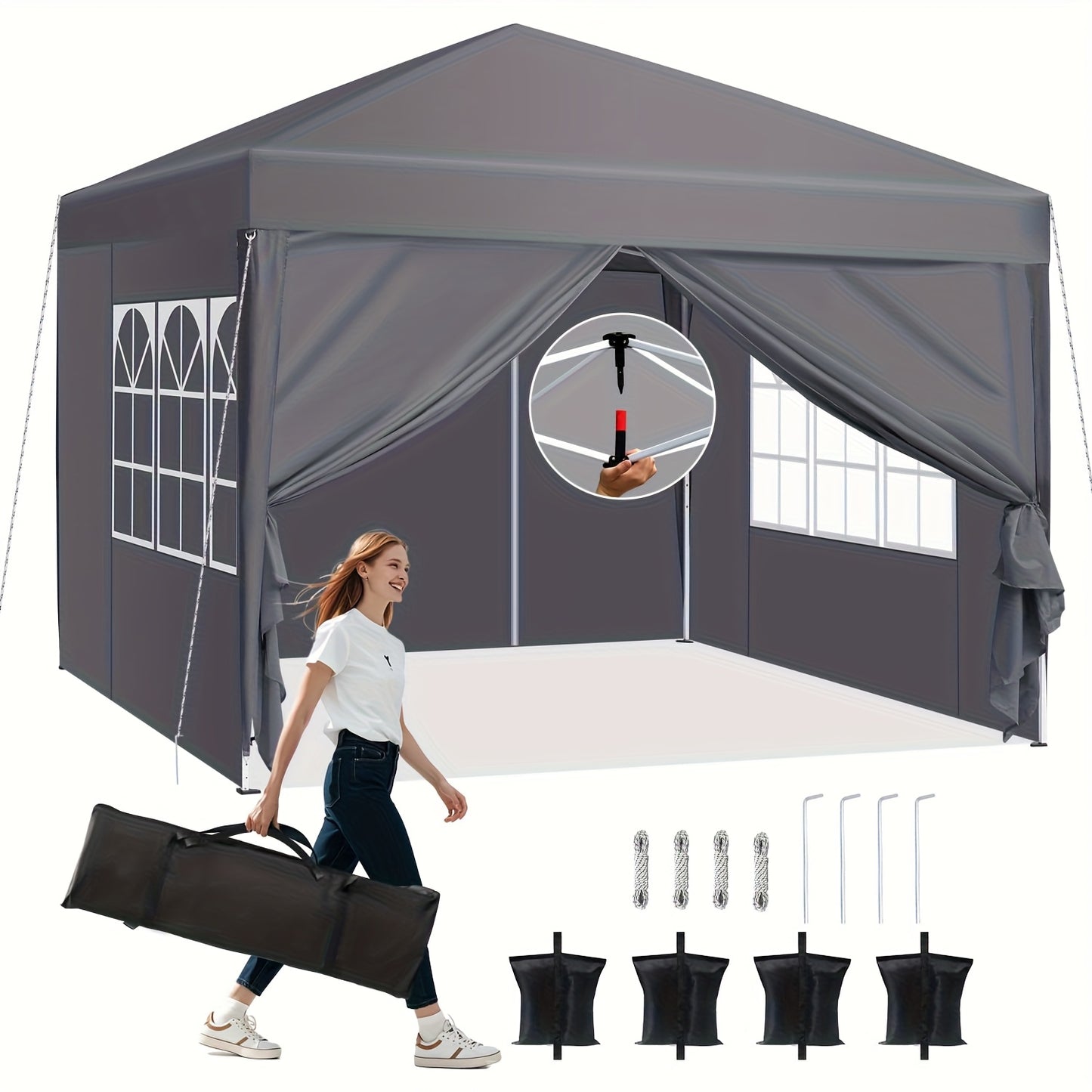 3M X 3M Instant Pop-Up Gazebo with Side Panels, Comes with 4 Weight Bags for Added Stability, Easy to Set Up, Ideal for Outdoor Events, Market Stalls, And Camping. Constructed from Durable Materials, Wind-Resistant, Perfect for Gardens And Parties