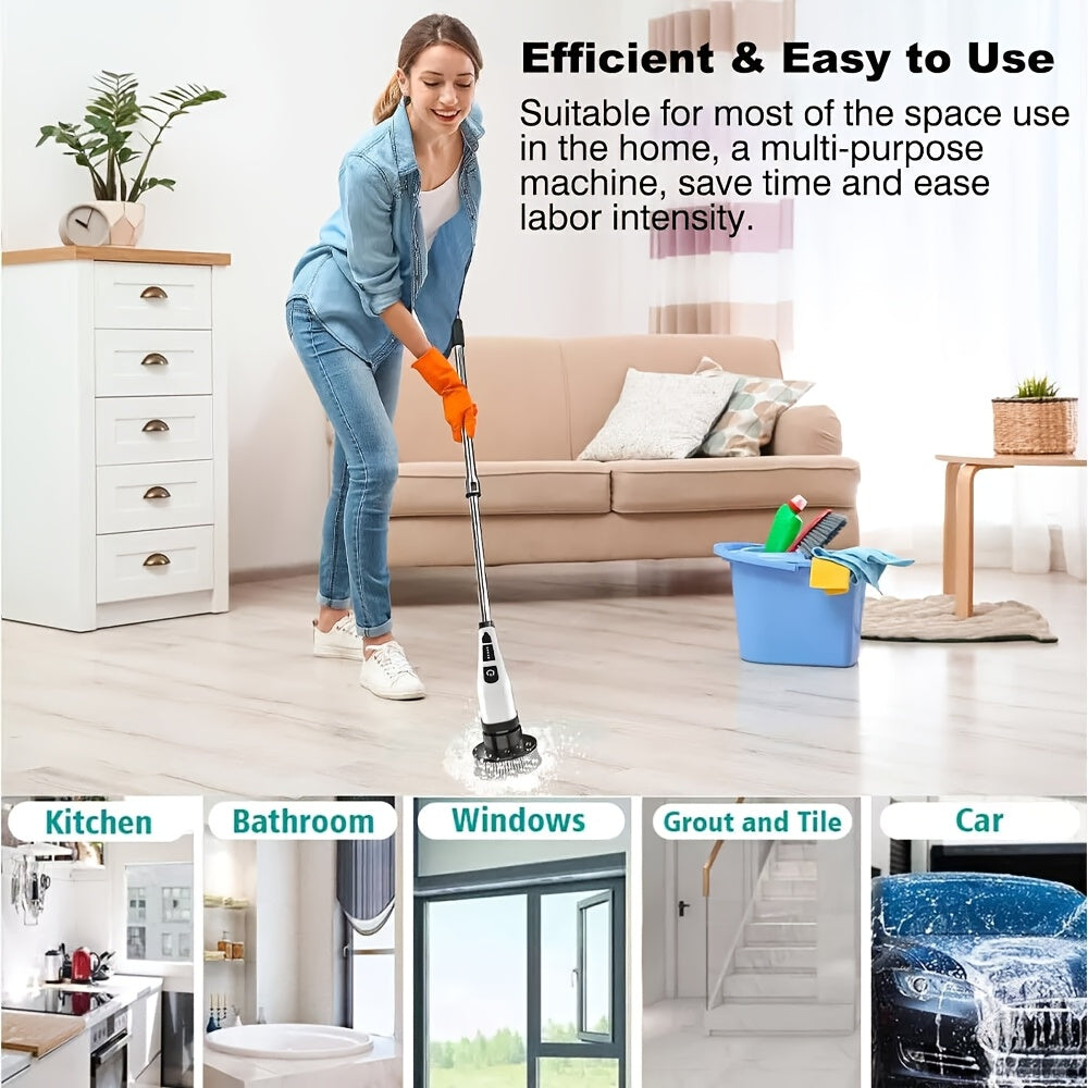 Electric Rotary Cleaner, 2H Power Dual Speed Cleaning Brush, Adjustable Extension Handle with 9 Replaceable Brush Heads, Suitable for Bathroom Bathtub Tile Floor Car