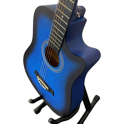 Blue Acoustic Guitar For Beginners Cutaway Hardwood Finish 38" Inch Full Size Adult Matt Finish Christmas Birthday Gift