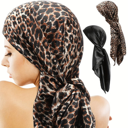 2 PCs 90.17cm Thin Square Scarves Satin Smooth Print Bananas Casual Hair Wraps for Sleeping At Night