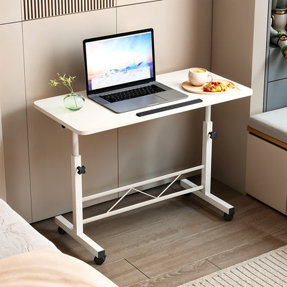 1pc Lifting Laptop Desk with Wheels, Foldable Desk, Minimalist Bedside Table, Sofa Side Table, Movable, Metal Bracket, Sturdy and Durable, White, 40*60*60-89cm