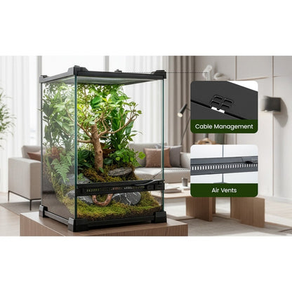 Glass Reptile Terrarium Vivarium Tank – Ventilated Habitat for Lizards, Frogs, Snakes & Spiders, Horizontal & Vertical, Leakproof Base