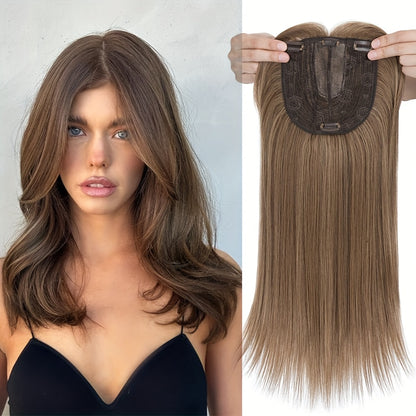 45.72 cm Hair Topper With Bangs Hair Clip, 360° 3D Cover Hair Toppers For Women, Fluffy Toppers Hair Pieces For Women With Thinning Hair, Clip In Bangs With Topper 15.24cm x 15.24cm Lace Base