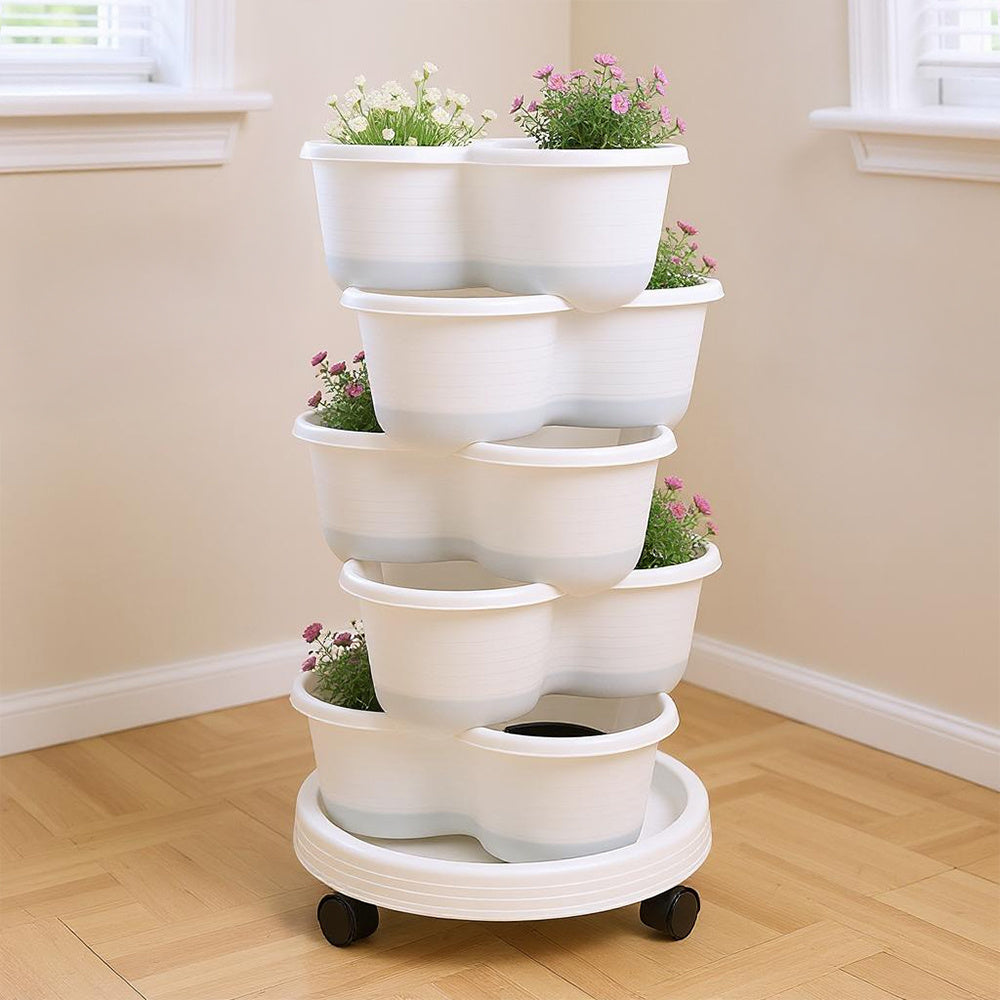 5-Layer Strawberry Tower Planter 3-Petal Tiered PP Plastic Pot for Strawberries Vegetables Fruits Herbs Indoor Outdoor Garden Patio 31.5x13.5cm Black Green UK
